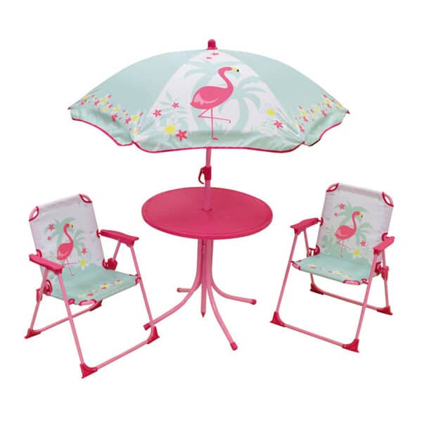 Table + 2 chaises + parasol enfant Fun House Flamingo